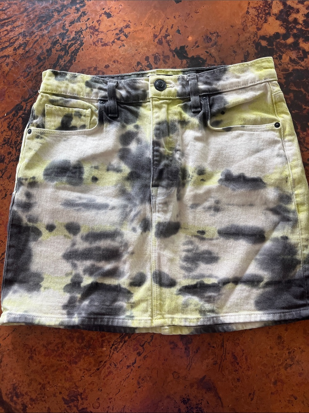 Hudson Jeans Tie-Dye Mini Skirt in Black and Yellow